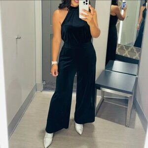 Women's Halter Sleeveless Velvet Jumpsuit - A New Day Black L